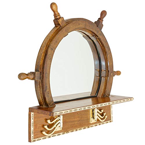 aubaho Garderobe Kleider Spiegel Steuerrad Schiff Maritim Holz Messing Antik-Stil von aubaho