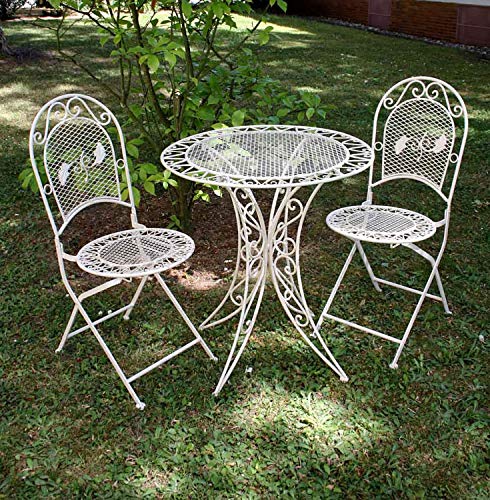 aubaho Garnitur Gartentisch 2 Stühle Eisen Gartenmöbel antik Stil Nostalgie Creme Weiss von aubaho
