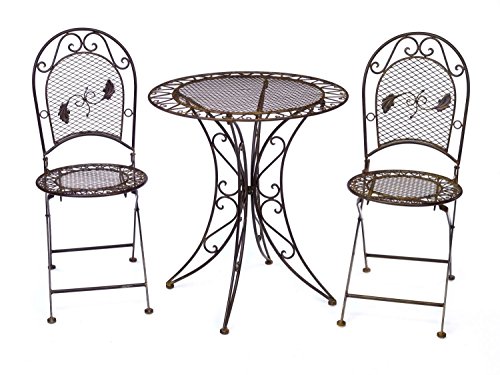 aubaho Gartentisch + 2X Stuhl Eisen Antique Style Gartenmöbel Garden Furniture braun von aubaho