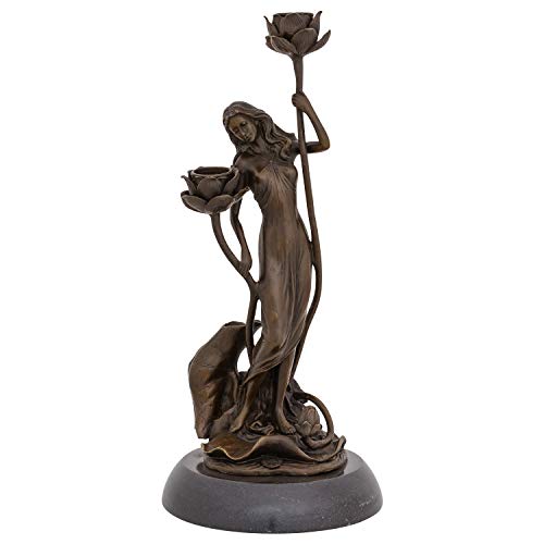 aubaho Kerzenständer Bronzeskulptur Frau Rose im Antik-Stil Bronze Figur Statue 35cm von aubaho