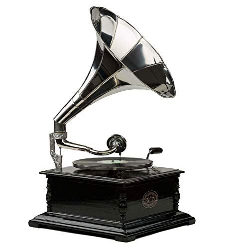 Nostalgie Grammophon Gramophone Schellackplatten Trichter Grammofon antik Stil von aubaho