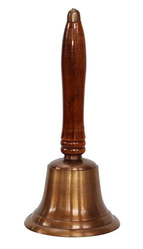 Tischglocke 22cm Handglocke Glocke Schulglocke Antik-Stil Messing Holz von aubaho