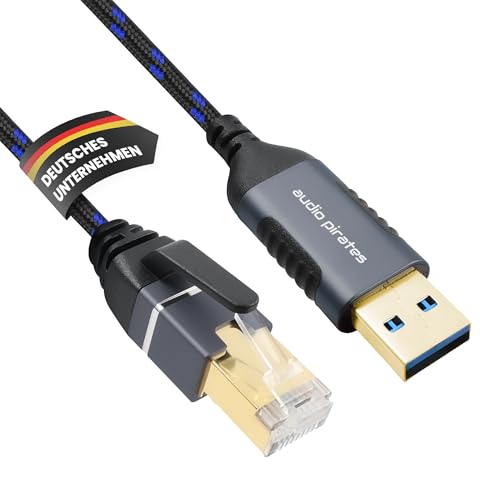 audio pirates USB 3.0 auf RJ45 Ethernet Adapter Kabel, 10m (Gigabit, CAT6A, 1000 Mbps) – USB-Netzwerkadapter mit vergoldeten Kontakten & Aluminiumgehäuse – (2er Pack - 5,0 Meter) von audio pirates