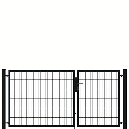 auf-mass24 Doppeltor 2,5m breit Profi Toranlage Doppelstabmattenzaun Zauntor RAL7016 anthrazit Zaun Tor Gartentor asymetrisch (1.83) von auf-mass24