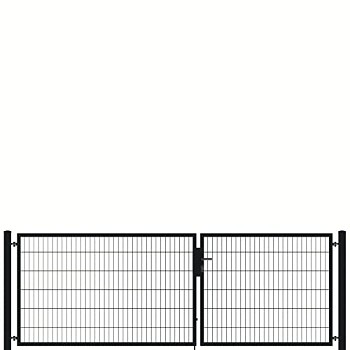 auf-mass24 Doppeltor 3,5m breit Profi Toranlage Doppelstabmattenzaun Zauntor DREI Farben Zaun Tor Gartentor asymetrisch (RAL6005 Moosgrün, 1.43) von auf-mass24