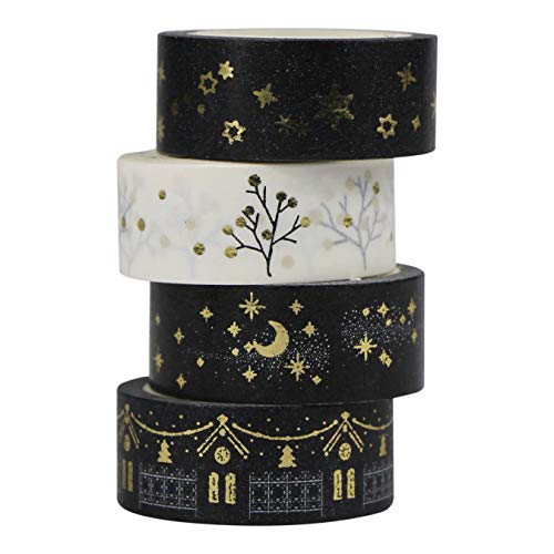 AUFODARA Washi Tape Dekobänder Goldenen Akzenten Designs 4er Set (Golden) von aufodara