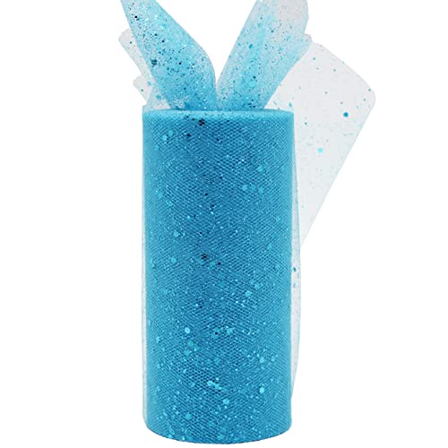 Glitzertüll Pailletten Tüll Stoff 15CM x 25 Yards Tüllband Dekostoff Tüll Rolle für Hochzeit Geburtstag Partyzubehör Bankett Deko Handwerk Rock Schleife Geschenkverpackung Floristik (Blau) von aufodara