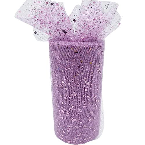 Glitzertüll Pailletten Tüll Stoff 15CM x 25 Yards Tüllband Dekostoff Tüll Rolle für Hochzeit Geburtstag Partyzubehör Bankett Deko Handwerk Rock Schleife Geschenkverpackung Floristik (Hellviolett) von aufodara