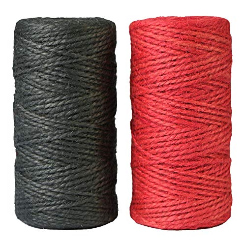 aufodara 2 Rollen Natur Juteschnur 2mm, 100m/ Rolle, Schwarz Rot Jutekordel Seil Bindfäden Multifunktional Bastelschnur Dekokordel Bindegarn Garten von aufodara