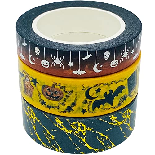 aufodara 3 Rollen Halloween Washi Tape Set Aufkleber Selbstklebend Dekoband Halloween Party Geschenk DIY Deko Scrapbooking, Klebeband Länge je Rolle 10m (Farbstil A) von aufodara