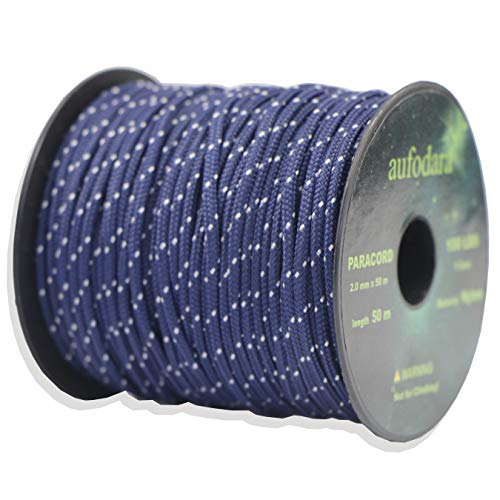 aufodara 50 Meters Paracord Schnüre 2mm Nylon Seil 1 Kern-Strängen (navyblue weiß, 50) von aufodara