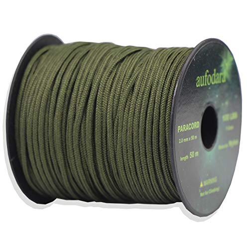 aufodara 50 Meters Paracord Schnüre 2mm Nylon Seil 1 Kern-Strängen (olivgrün, 50) von aufodara