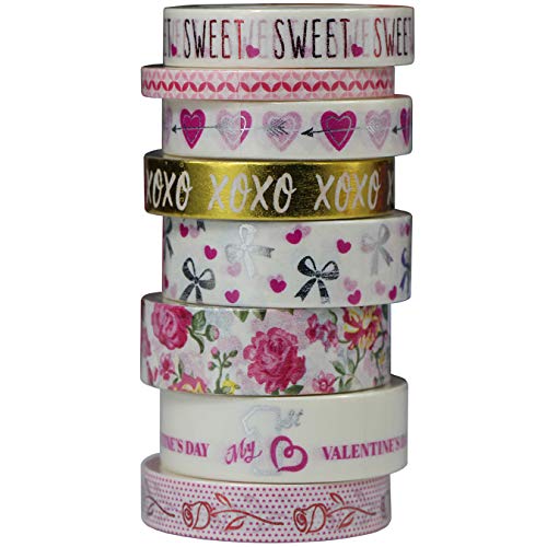 aufodara 8 Rollen Süß Washi Tape Set Deko Papier Klebeband Muster Geschenk Scrapbooking Handwerk DIY Dekoration Valentinstag Hochzeit von aufodara