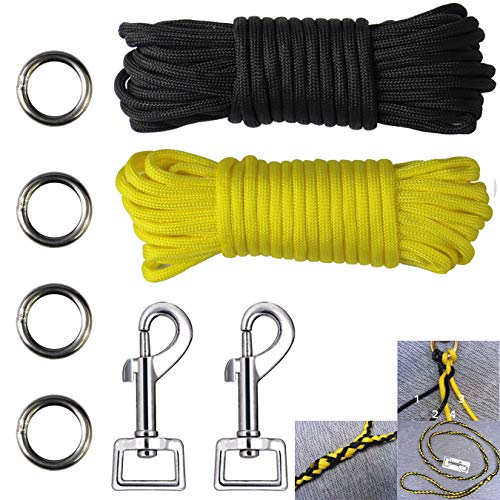 aufodara 8 Stücke Flechten Hundeleine DIY Set - 2er Karabinerhaken - 4er Metall Ringe - 2er 7Meter Nylonseil 7 Kern-Strängen (Für kleine Hunde bis 16 kg, schwarz gelb) von aufodara
