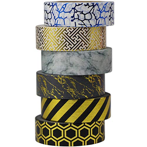aufodara Washi Tape, 6er Gold Schwarz Klebeband Masking Tape Dekorative DIY Scrapbooking, Jede Rolle 15mm x 10M von aufodara