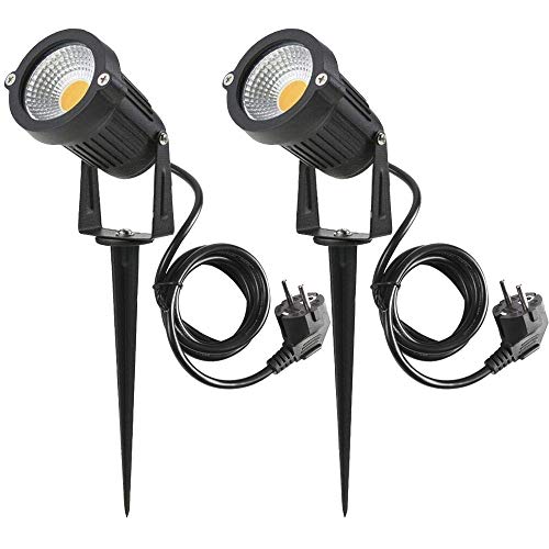 aulyun 2er Set 5W LED Strahler mit Erdspieß, 1.5m Kabel mit Stecker, Led Garten Beleuchtung, Gartenleuchte Gartenstrahler Rasenstrahler IP65 Wasserdicht für Outdoor Hof Rasen von aulyun