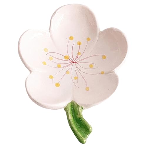 Keramische Seifenschale für Badezimmer, Bar Seifenhalter mit ablauf, Selbst-Draining Seifenschale, Blume geformte Seifenbehälter, Nette Seifenspeicher, Keramik Schmuck Tablett, Pfirsichblüte, weiß von auons