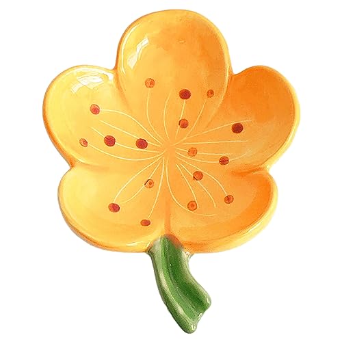 Keramische Seifenschale für Badezimmer, Bar Seifenhalter mit ablauf, Selbst-Draining Seifenschale, Blume geformte Seifenbehälter, Nette Seifenspeicher, Keramik Schmuck Tablett, Pfirsichblüte, Orange von auons