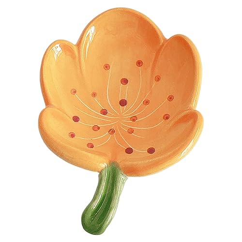 Keramische Seifenschale für Badezimmer, Bar Seifenhalter mit ablauf, Selbst-Draining Seifenschale, Blume geformte Seifenbehälter, Nette Seifenspeicher, Keramik Schmuck Tablett, Tulpe, Orange von auons