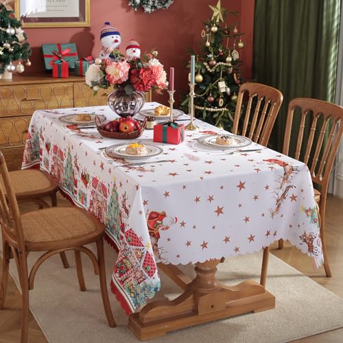 Weihnachten Tischdecke Rechteckige, Weihnachtsdekoration Xmas Tischdecke, wasserdichte Waschbare Weihnachtstischdecke, Christmas Table Cover Home Party Neujahrs Dekoration, 150 x 220 cm, C von auons