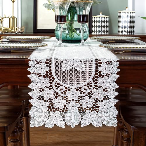 auons Tischläufer Weiße Spitze Kommode Schal Häkeln Blume Elegante Makrame Tischläufer für Haus Bankett Hochzeit Festival Party Tischdekoration, 30 x 140 cm von auons