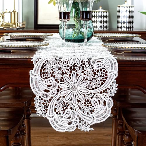 auons Tischläufer Weiße Spitze Kommode Schal Häkeln Oval Daisy Blume Tisch Doilies Elegante Tisch Tischsets für Haus Bankett Hochzeit Festival Party Tisch Dekor, 30 x 45 cm von auons