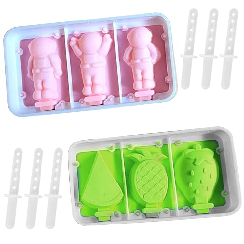 2 Stück Eisformen Eis am Stiel, Eisformen Silikon Eisformen Kinder Silikon Eis am Stie Formen DIY Eiscreme Stick Früchte Astronaut Hausgemachte Eis am Stiel für DIY Eis von aupawdy