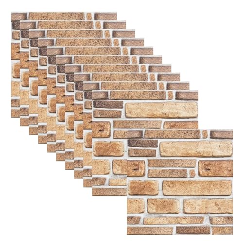 Aupawdy 10 Stück Steinwand Selbstklebend Platten Tapete Steinoptik 3d Selbstklebende Wandpaneele für Möbel Wandtür Wasserdicht von aupawdy
