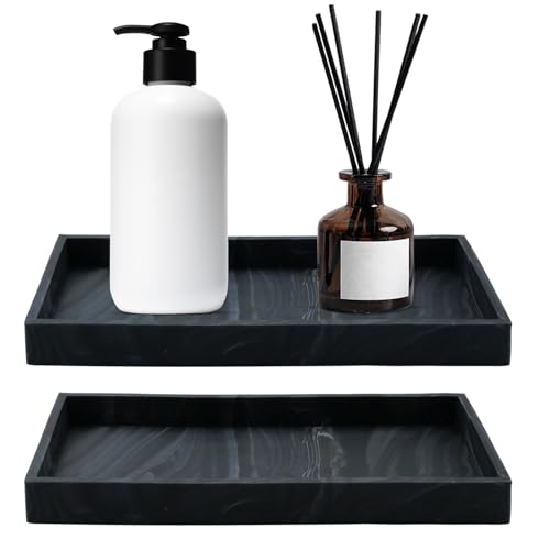 Aupawdy 2 Stück Rechteckig Badezimmertablett aus Kunstharz, Silikon Badezimmer Tablett, Aufbewahrungstablett, für Seife, Küchenspüle, Badezimmer, Arbeitsplatte, Toilette, Marmor Schwarz, 22x 11 cm von aupawdy