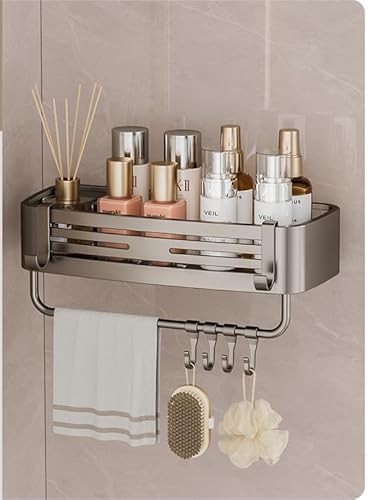 aupawdy Saugnapf-Duschablage ohne Bohren | 6 Haken, 34×14×8 cm, 10 kg Tragfähigkeit, Mit abnehmbaren Hangstangen | Abnehmbare und rostfreie Shampoo-Halterung für Dusche von aupawdy