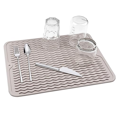 Abtropfmatte Geschirr 40 x 30 cm, Abtropfmatte Spüle, Geschirr Trockenmatte hitzebeständiges rutschfestes Spülbeckenmatte, Spülmatte Abtropfunterlage (Graubraun) von auriikoop