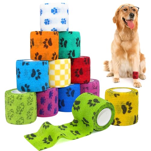 aurorayer 12 Stück Selbsthaftende Bandage Hund Vet Verband Elastische Selbstklebender Verband 5cm*4,5m per Rollen, Cohesive Pet Vet Wrap für Katze,Hund,Pferd Bein Klebeverband aurorayer 12 Stück Selbsthaftende Bandage Hund Vet Verband Elastische Selbstklebender Verband 5cm*4,5m per Rollen, Cohesive Pet Vet Wrap für Katze,Hund,Pferd Bein Klebeverband von aurorayer