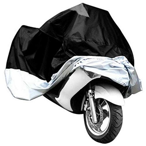 Motorrad-Abdeckung, wasserdicht, gegen Regen, UV-Staub, für drinnen und draußen, Schwarz / silberfarben von ausuky