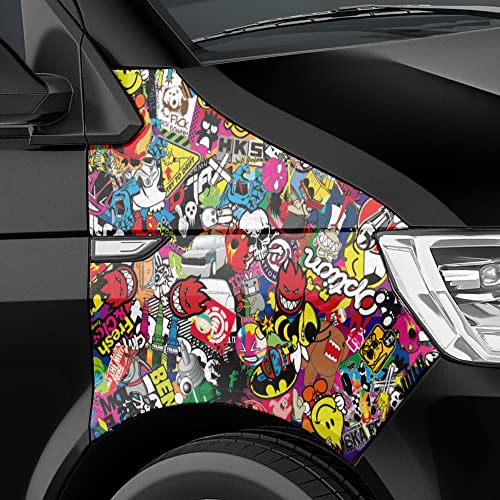 Auto-Dress Stickerbomb Auto-Folie mit Luftkanal-Technik für 3D Car-Wrapping (100x150cm, Design: Mini-Mix, Farbe: Bunt, Finish: Matt) von auto-Dress.de