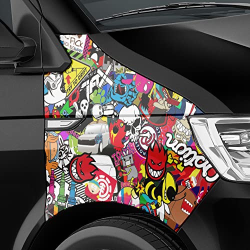 Auto-Dress® Stickerbomb Auto-Folie mit Luftkanal-Technik für 3D Car-Wrapping | Mit Marken & Logos, JDM Kfz Aufkleber (50x150cm, Design: Special, Farbe: Bunt, Finish: Glanz) von auto-Dress.de