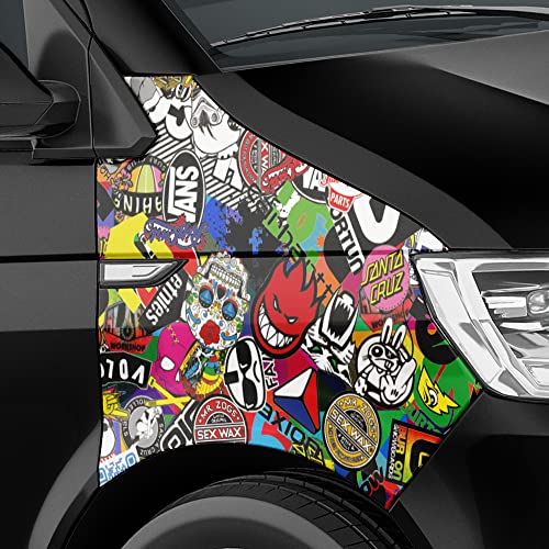 Auto-Dress Stickerbomb Auto-Folie mit Luftkanal-Technik für 3D Car-Wrapping (100x150cm, Design: Skate, Farbe: Bunt, Finish: Glanz) von auto-Dress.de