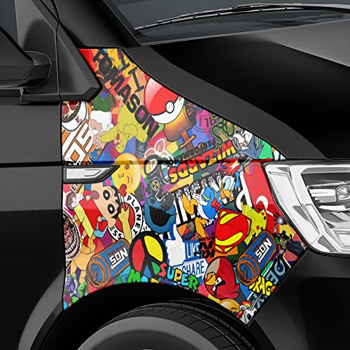 Auto-Dress Stickerbomb Auto-Folie mit Luftkanal-Technik für 3D Car-Wrapping (150x150cm, Design: Cartoon, Farbe: Bunt, Finish: Glanz) von auto-Dress.de