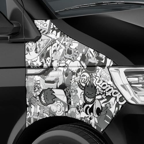 Auto-Dress Stickerbomb Auto-Folie mit Luftkanal-Technik für 3D Car-Wrapping (50x150cm, Design: Special, Farbe: Schwarz-Weiß, Finish: Matt) von Auto-Dress