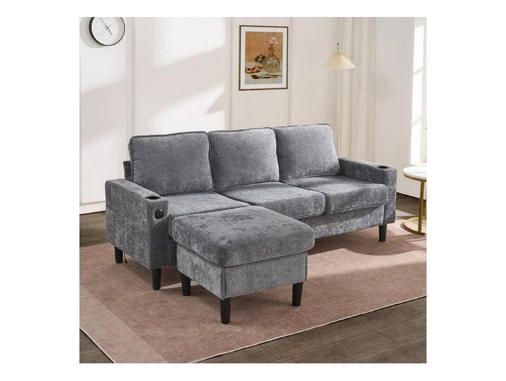 autolock 3-Sitzer Gepolstertes SofaCouch mit USB & Typ-C-Anschlüssen, 2 Getränkehaltern von autolock