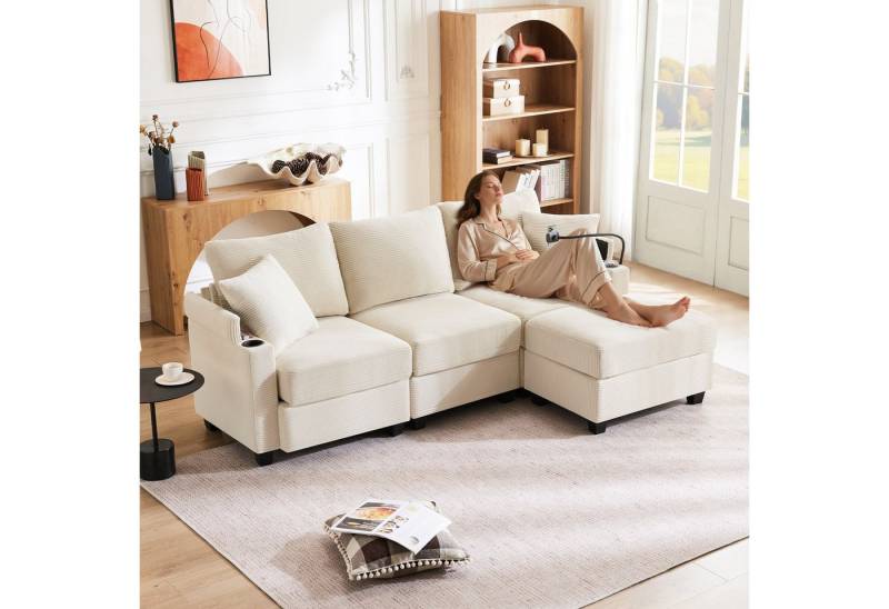 autolock 3-Sitzer L-förmiges Ecksofa umwandelbares Sofa mit Fußhocker für 3-4 Personen, für Wohnzimmer, Büro, Wohnung von autolock