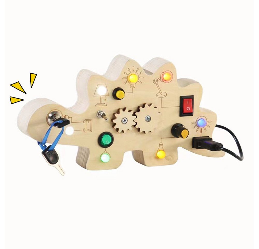 autolock Babyspiegel Busy Board,Baby Spielzeug - Activity Board ab 1 Jahr Dinosaurier, Holzspielzeug mit LED Lichtschalterspielzeug Sensorisches von autolock