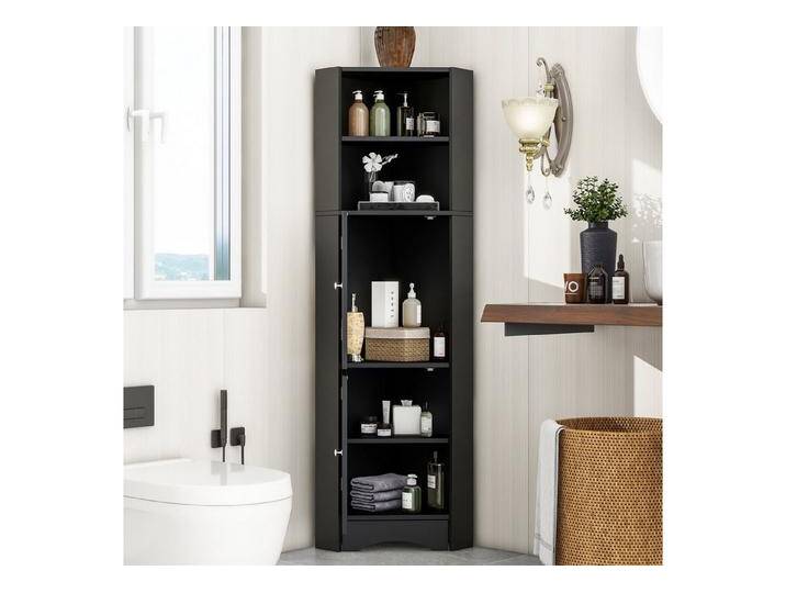 autolock Badkommode HochschrankBadschrank mit verstellbarem Einlegeboden, Kippschutz (Eckschrank 36.5x 36.5 x 155 cm, mit 2 Ablagefächern, offenes Fach), Badmöbel für Bad & Wohnzimmer von autolock