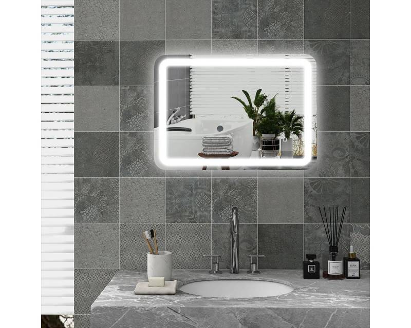 autolock Badspiegel Badspiegel mit 3 Lichtfarben und Touch-Schalter LED, Wandspiegel 50x70cm Hartglas Silber von autolock