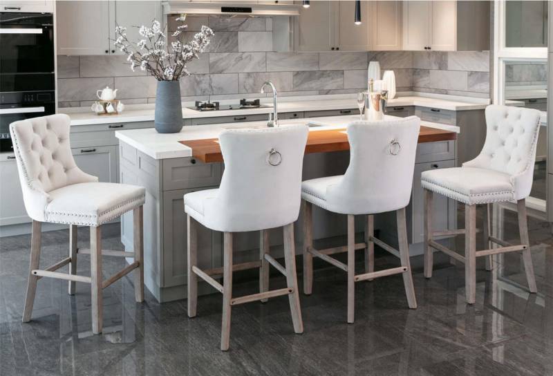 autolock Barhocker Barstühle mit Massivholzbeinen Knopfheftung Chrom-Nagelkopfbesatz (2 St., 65×50×95 cm), Loungesessel Esszimmerstuhl Samt von autolock