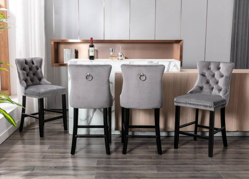 autolock Barhocker Barstühle mit Massivholzbeinen Knopfheftung Chrom-Nagelkopfbesatz (2 St., 65×50×95 cm), Loungesessel Esszimmerstuhl Samt von autolock