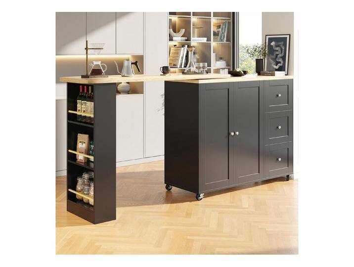 autolock Bartisch 360° drehbarer Stehtisch, mit 3 Schubladen, Snackhalter, schwarz, schwarz von autolock
