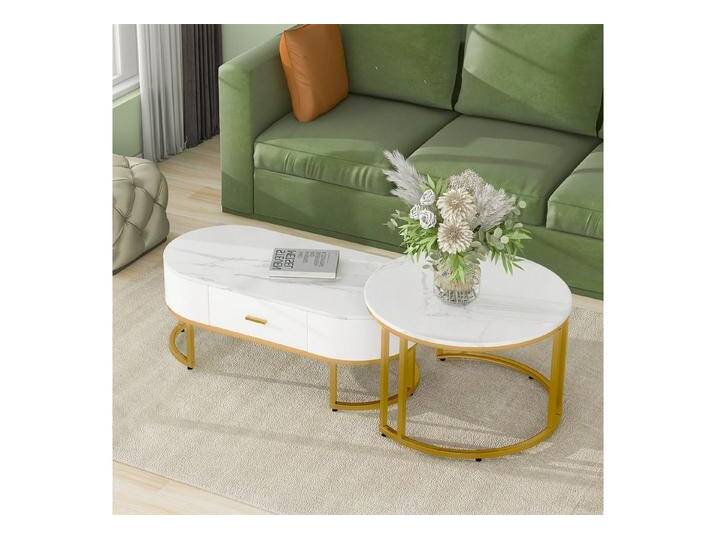 autolock Beistelltisch Couchtische 2-teilig Tischgestell Metall Gold (2-teilig), 100*48*38,5 cm (großer Tisch), 70*70*44,5 cm (kleiner Tisch) von autolock