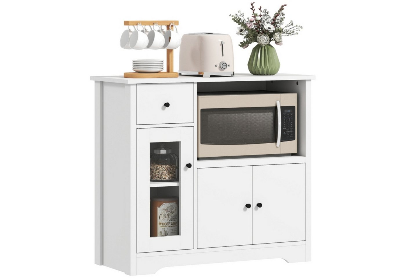 autolock Buffet Mikrowellenschrank Küchenschrank mit Mikrowellenregal Sideboard (3 Türen Schublade, Verstellbare Ablagen) Aufbewahrungsschrank für Küche, Esszimmer, Wohnzimmer von autolock