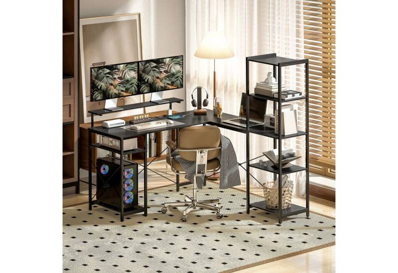autolock Computertisch L‑förmiger Eckschreibtisch – 6 Ablagen, Monitorständer & USB‑Steckdose (Tisch 137×140×139,5 cm), für Homeoffice Spielzimmer von autolock