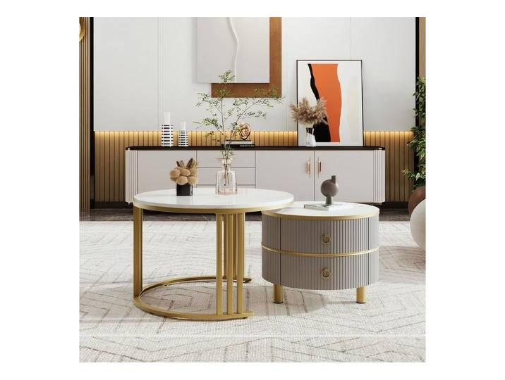autolock Couchtisch 2-in-1 runder MDF-Couchtisch, grau, Grau von autolock